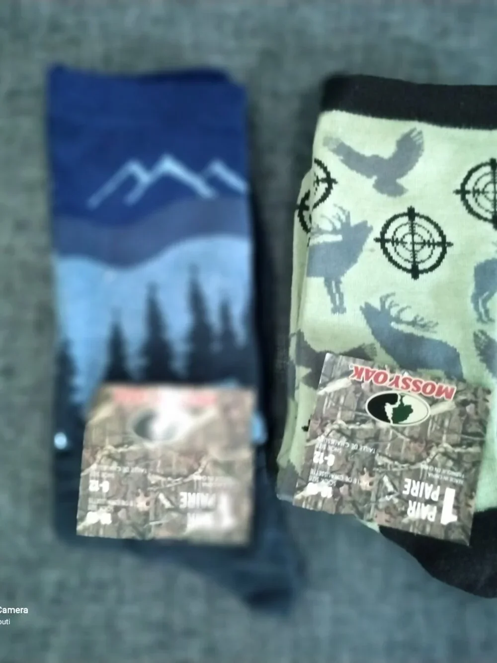 2 Pair Set of Men Blue Mossy Oak Forest & Blue Duck Hunters Crew Socks 6-12 New